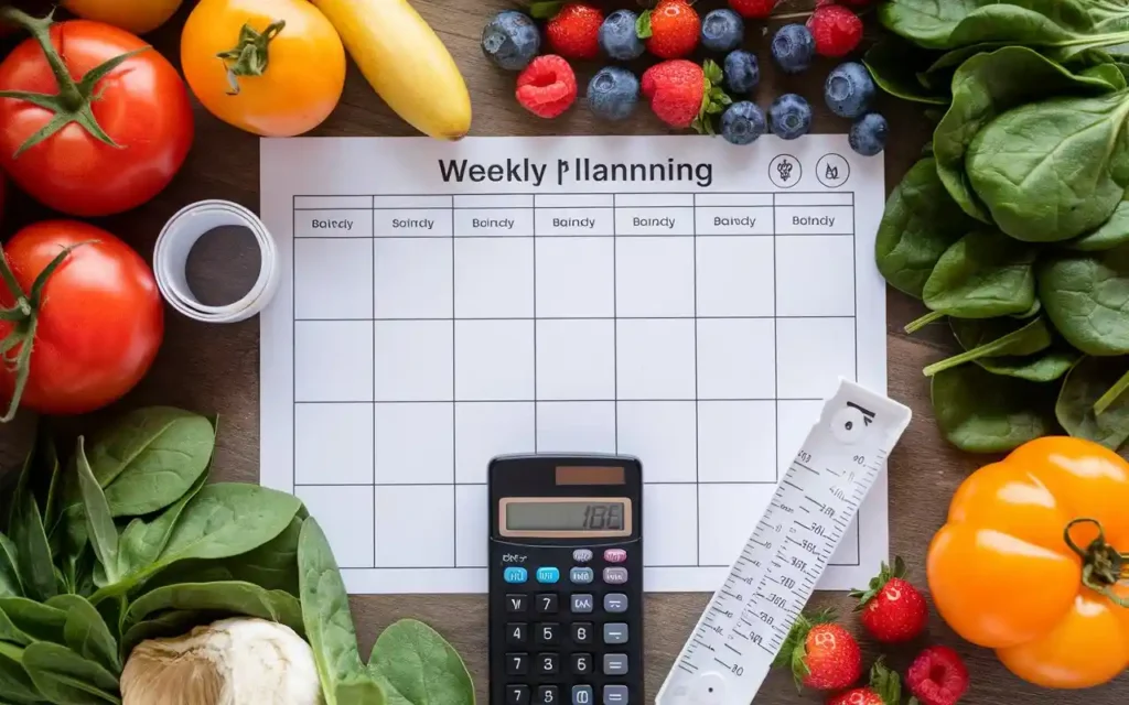 Weekly planner layout for a 2500 calorie diet