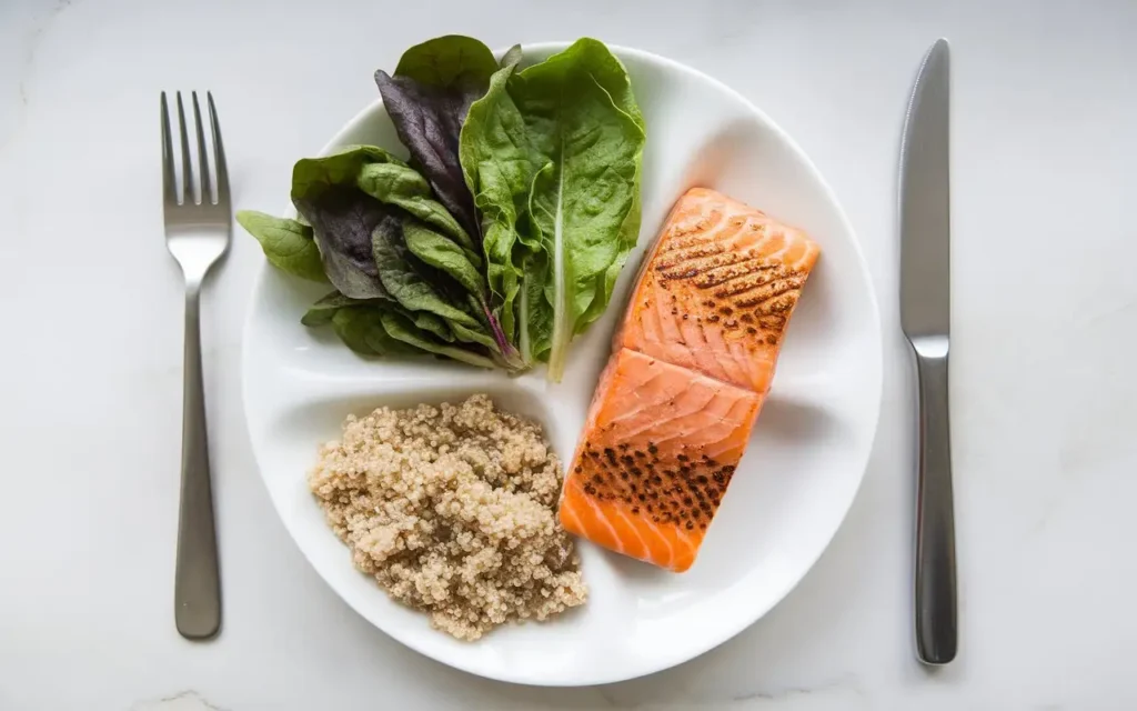 Simple plate setup demonstrating a 2500 calorie diet for weight maintenance