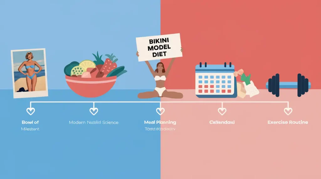 timeline illustrating the history of the bikini model diet