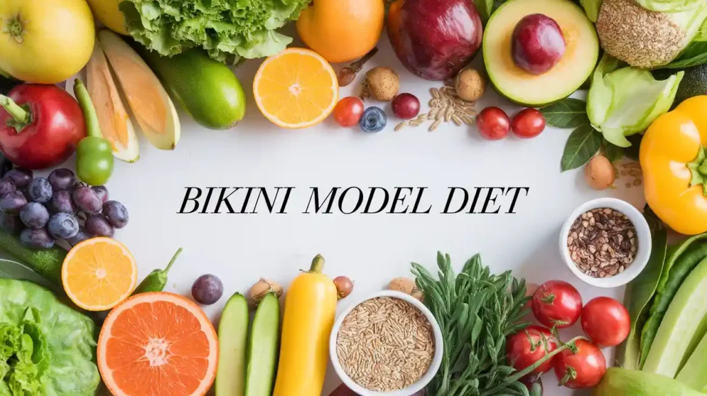 introduction to bikini model diet with fresh, colorful ingredients