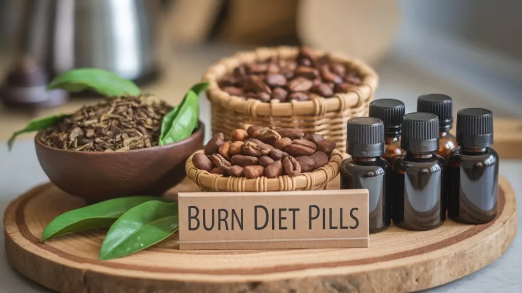 burn diet pills ingredients arranged with natural herbs