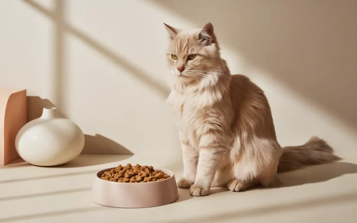 cat bland diet featured image showing a healthy cat eating bland food