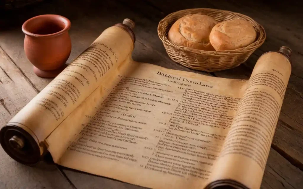 An ancient scroll with biblical dietary guidelines, representing historical Christian diet principles