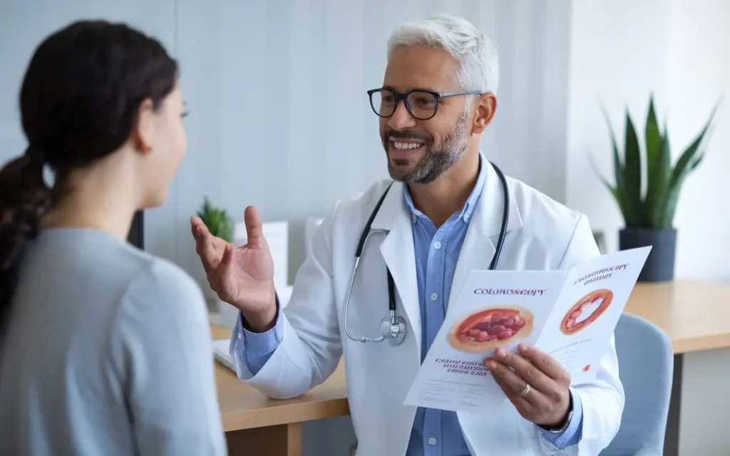 Doctor explaining colonoscopy diet recipes to a patient