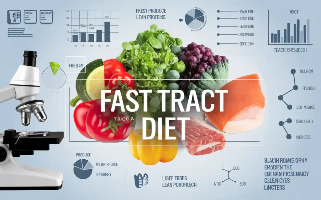 Scientific research and fast tract diet food list illustration