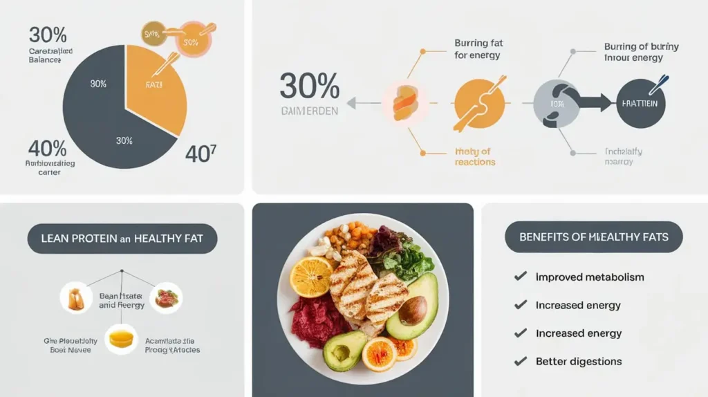 Scientific diagram of fat protein efficient diet principles