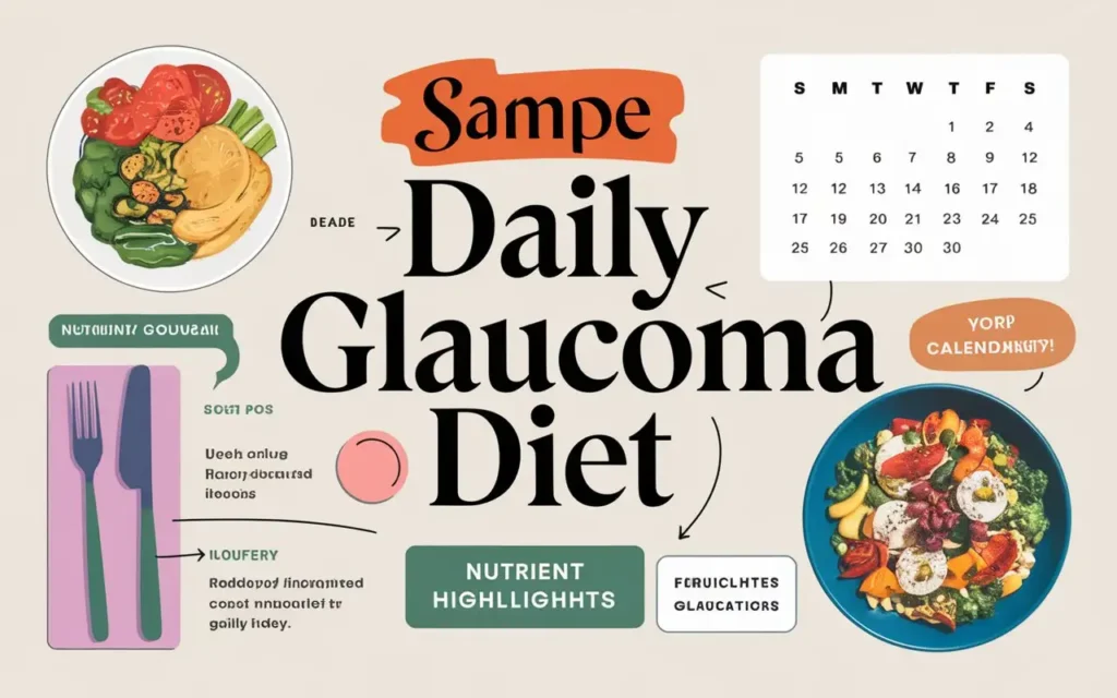 Glaucoma diet meal plan with healthy dishes and a calendar layout