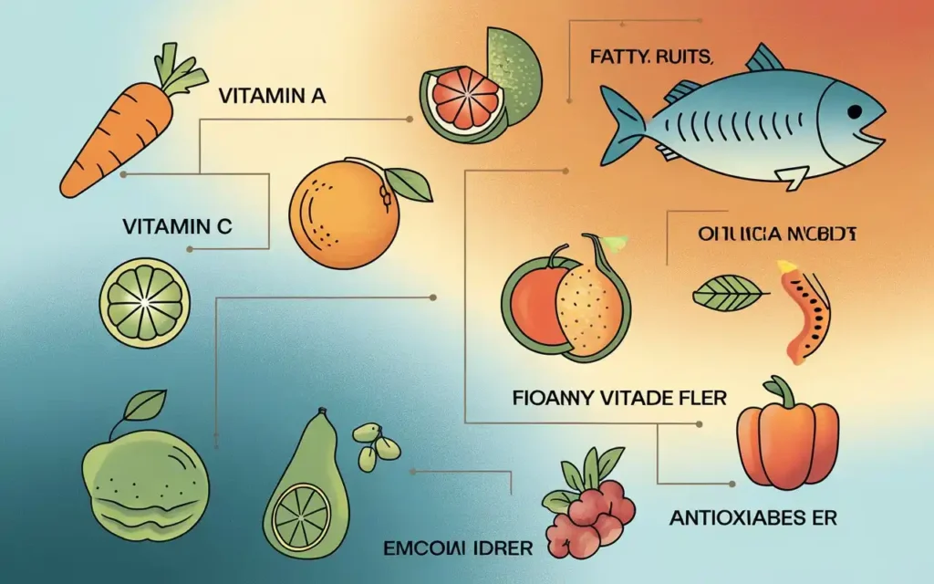 Key nutrients in the glaucoma diet including vitamins and omega-3