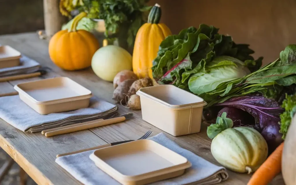 An eco-friendly table setup with seasonal produce for the kushi diet