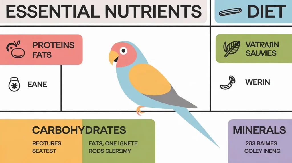 Infographic of key nutrients in a lovebird diet