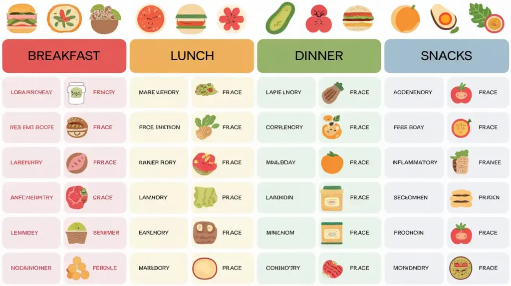 Low Carb Anti Inflammatory Diet meal plan chart