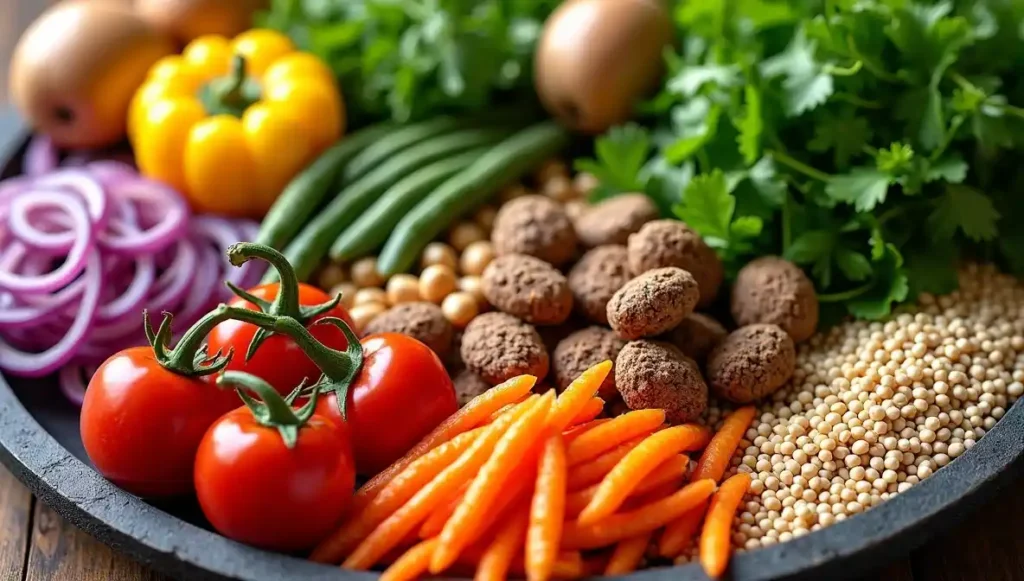 A colorful assortment of nutrient-rich ingredients used in macrobiotic diet recipes