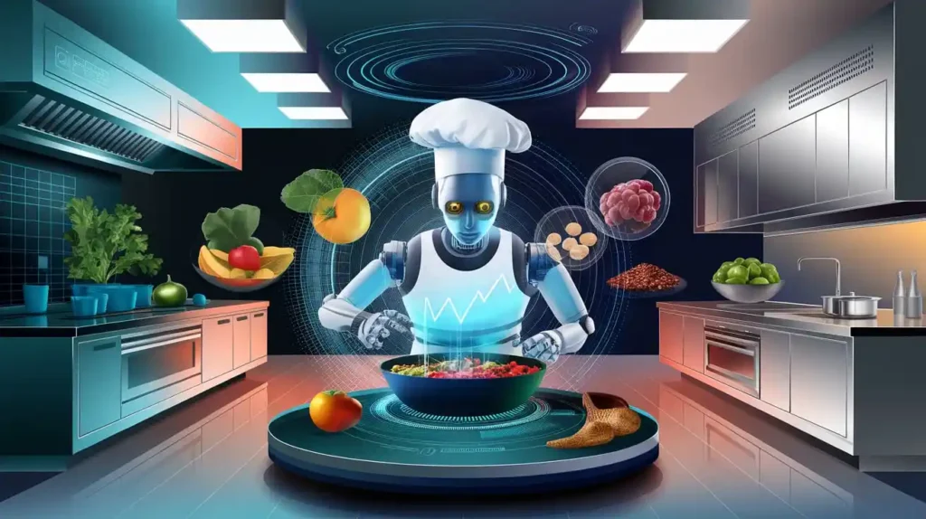 Futuristic illustration of the makers diet with innovative tech elements.
