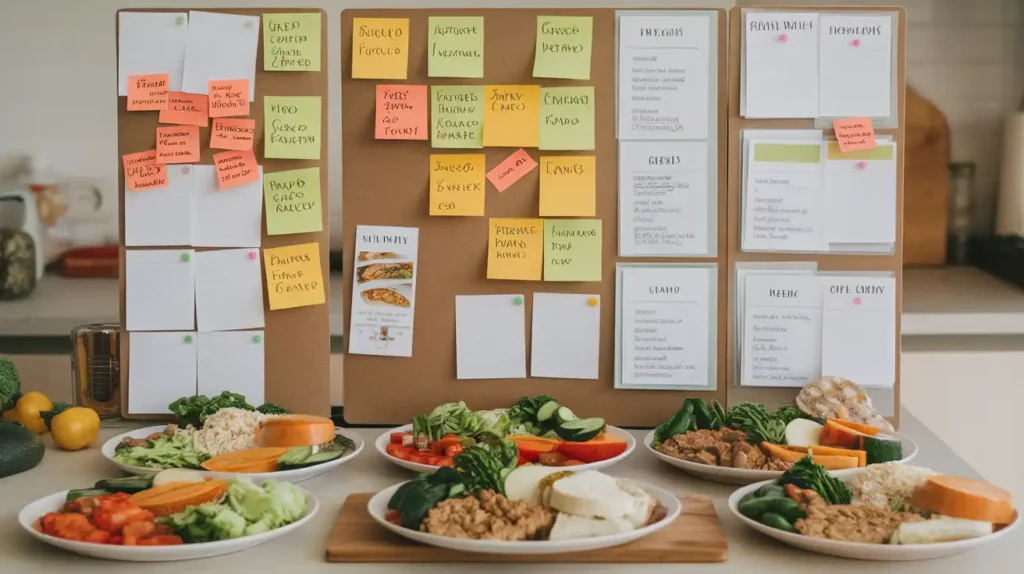 Organized meal planning board featuring makers diet recipes.
