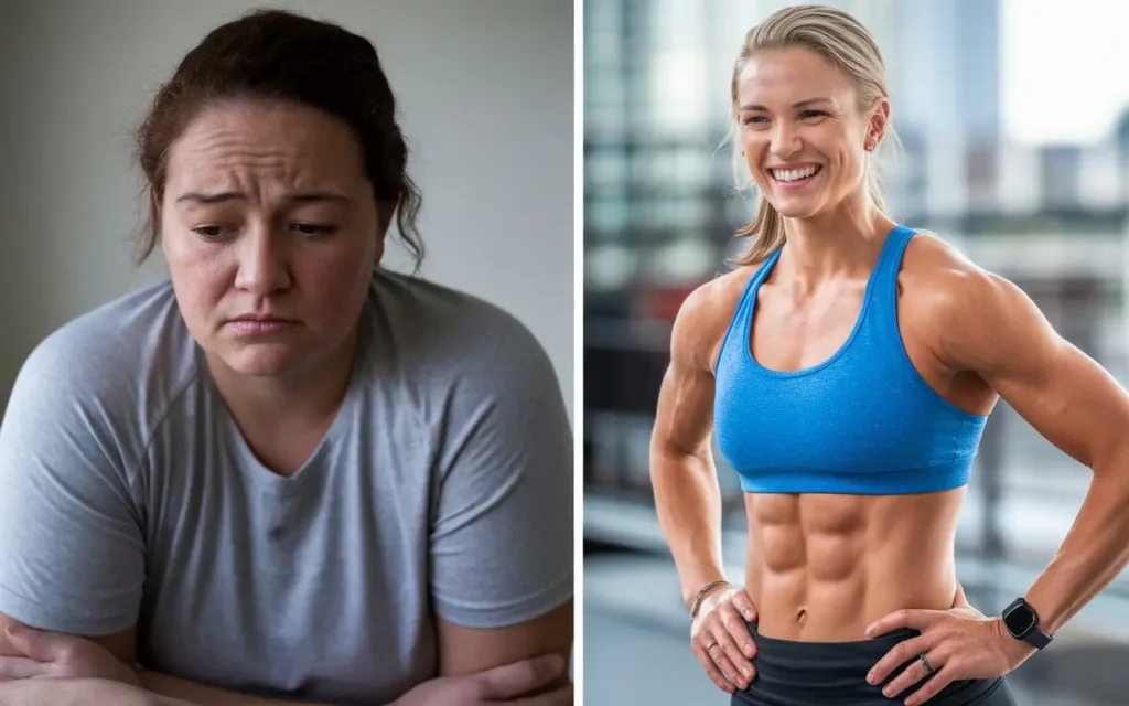 Before-and-after transformation of a person following the Newcastle Diet