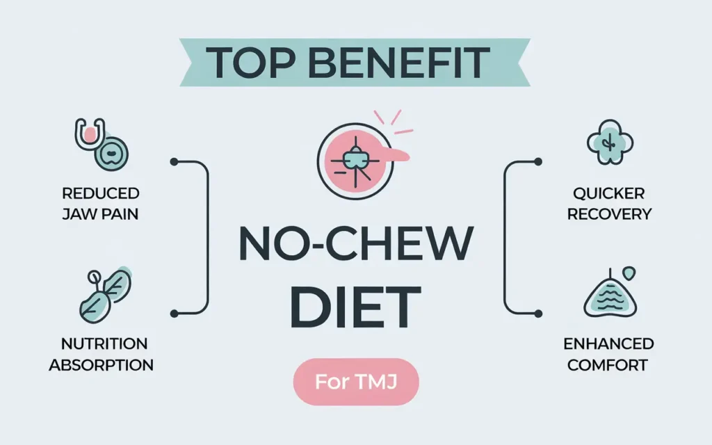 Graphic showing the benefits of a no chew diet for tmj