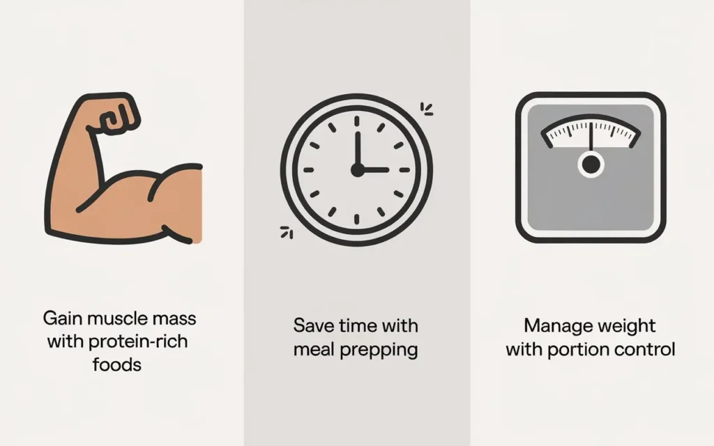 Graphic illustrating the benefits of protein shakes on carnivore diet, such as muscle gain and convenience