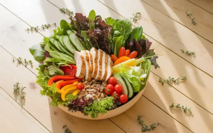 Fresh vegetables and protein in a bowl for a salad diet plan featured image