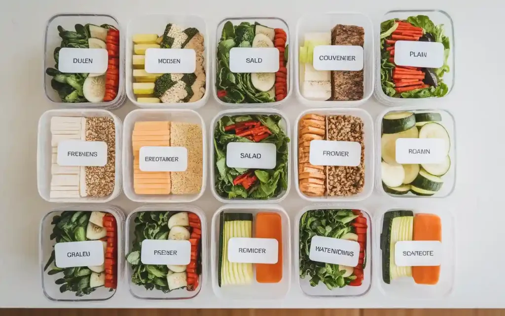 Meal prep containers packed with ingredients for a salad diet plan