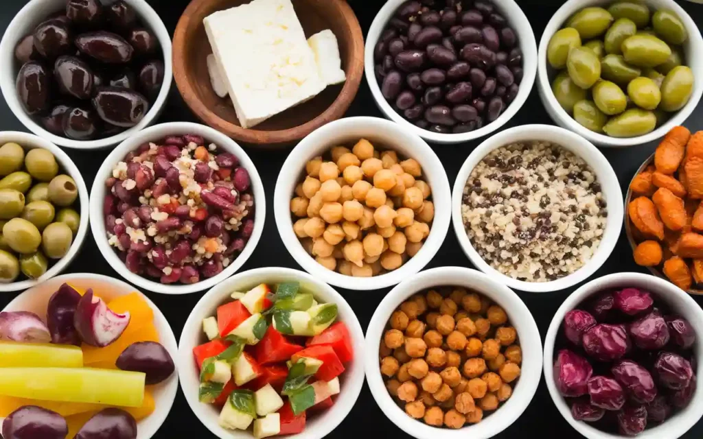 Array of international toppings to add variety to a salad diet plan