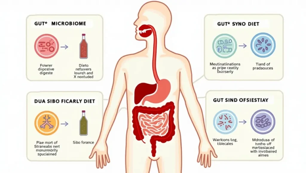 sibo specific diet science illustration with gut microbiome graphics