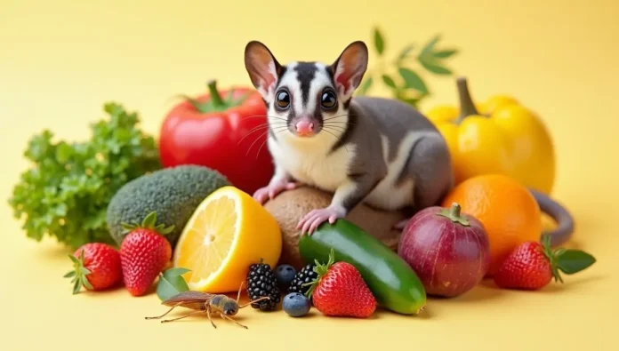 Comprehensive guide on sugar gliders diet with a balanced meal display