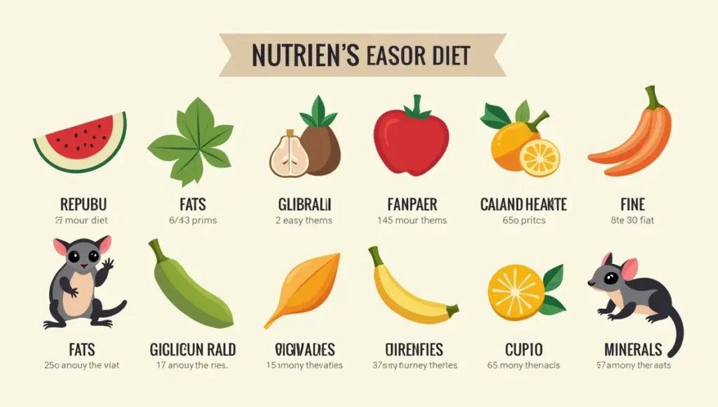 Infographic of essential nutrients in sugar gliders diet