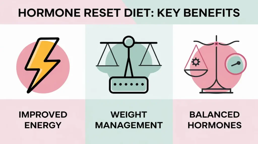 Visual representation of the benefits of the hormone reset diet.
