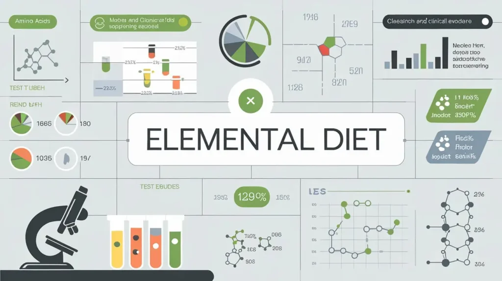 Scientific illustration showcasing the research behind what is an elemental diet.
