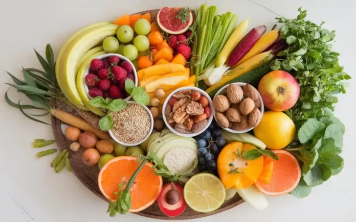 Vibrant display of a healthy yogic diet meal spread