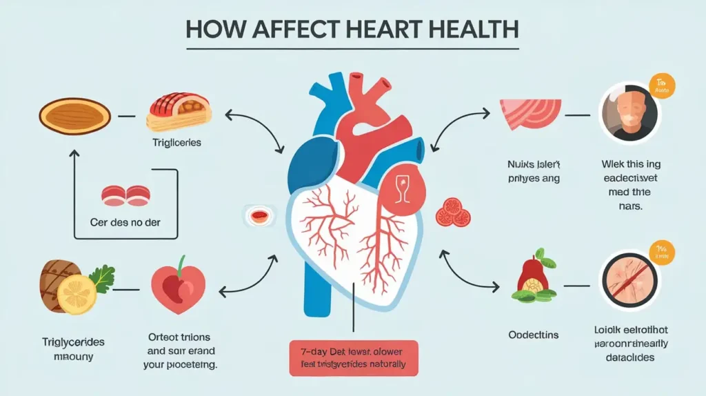 Diagram illustrating triglycerides and heart health in 7-day diet to lower triglycerides naturally