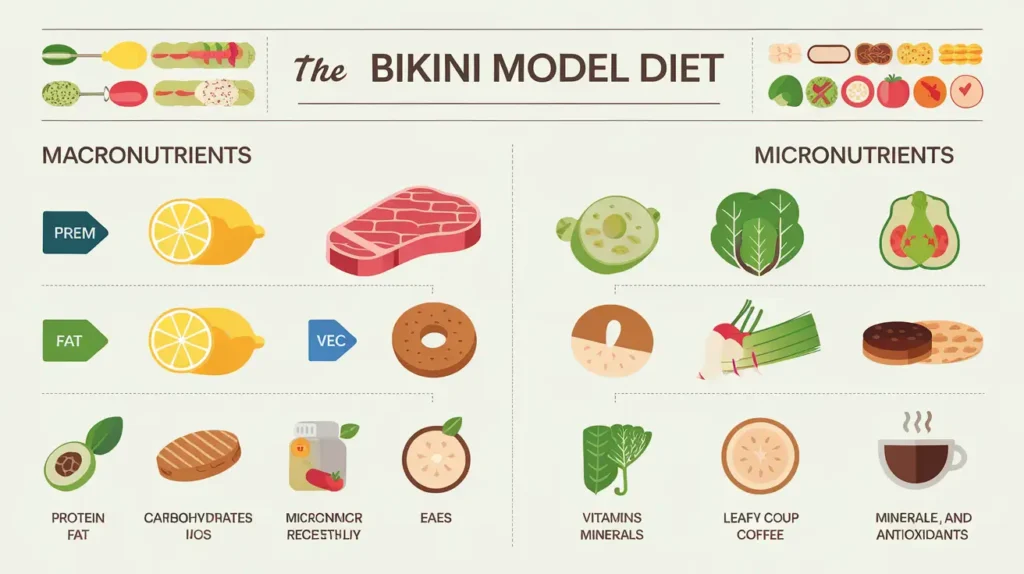 infographic on nutritional principles of the bikini model diet