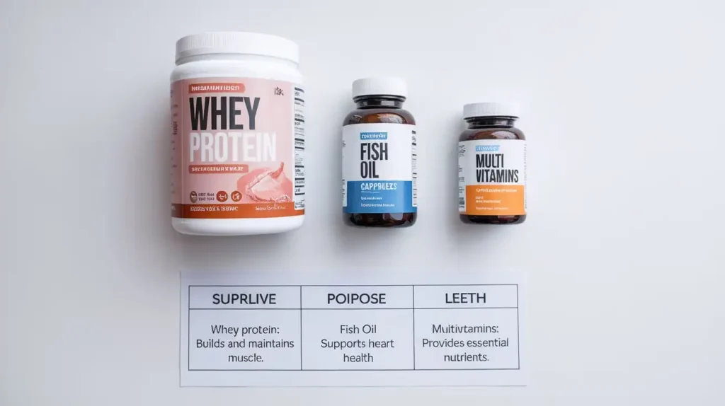 A display of supplements supporting a cutting diet plan.